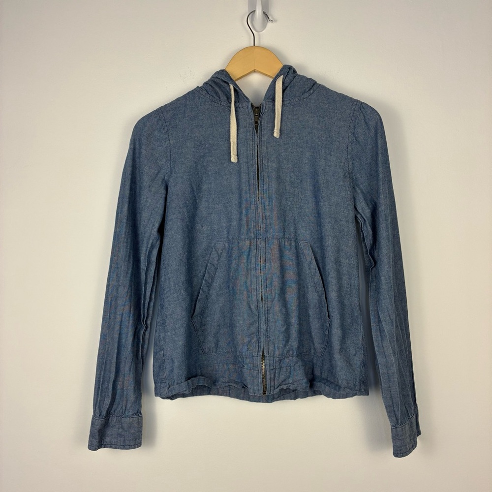 Urban Outfittets BDG full zip Blue Denim look Hoodie cotton linen size S